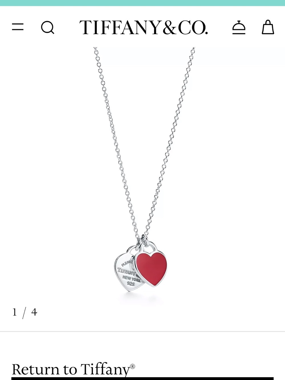 Tiffany & Co. Sterling Silver Necklace with Red Heart Charm
